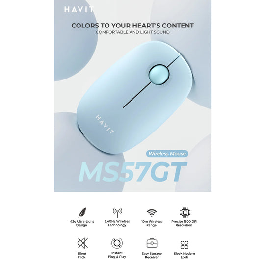 Mouse Inalámbrico Havit MS57 Celeste