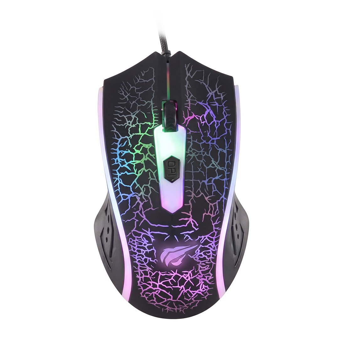Mouse gamer Havit con cable de 1.5 m y luces, negro