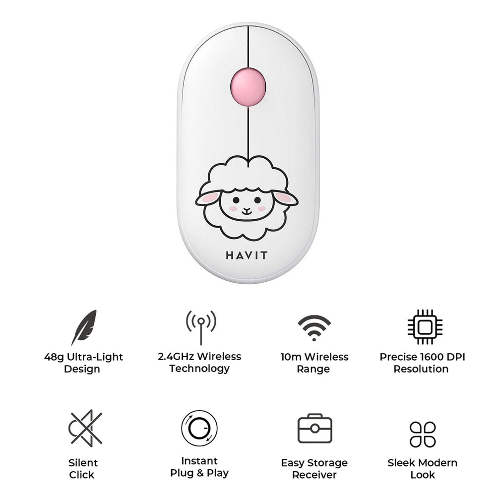 Mouse Inalámbrico Havit MS75GT Infantil Oveja Blanco 1600 DPI