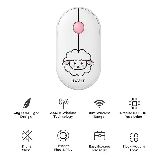 Mouse Inalámbrico Havit MS75GT Infantil Oveja Blanco 1600 DPI