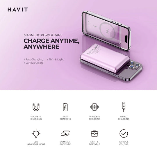 Power Bank Havit PB5202 5000 mAh Magnético con Carga Inalámbrica 15W