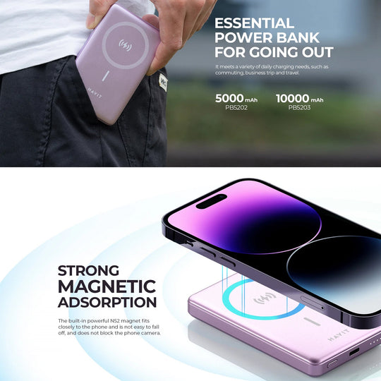 Power Bank Havit PB5202 5000 mAh Magnético con Carga Inalámbrica 15W