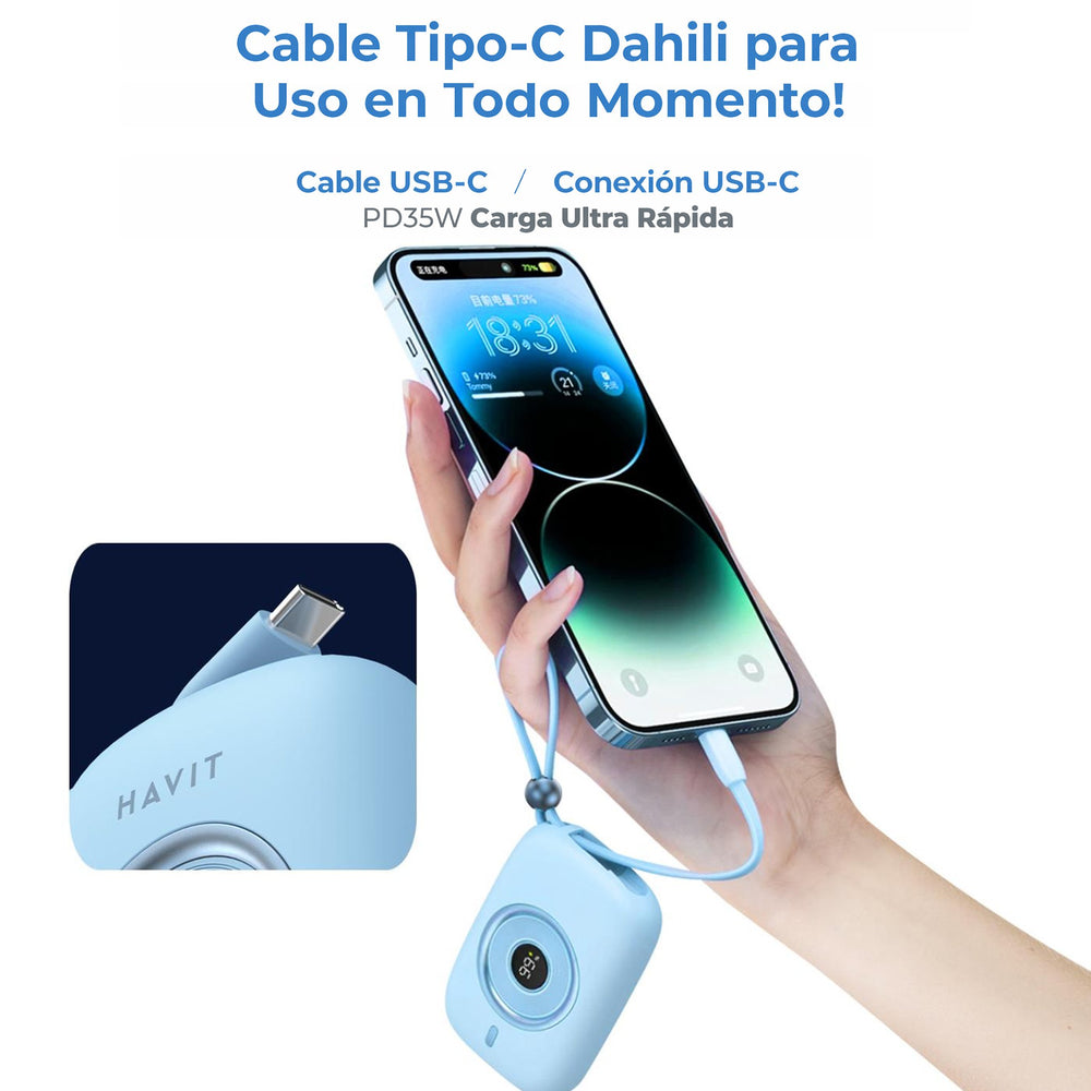 Power Bank Havit 10000mAh 35W Rosa con Carga Rápida PD USB-C