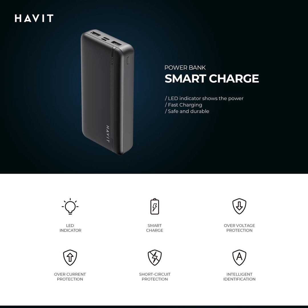 Power Bank Havit PB90 10000mAh Negro con 2 USB y USB-C