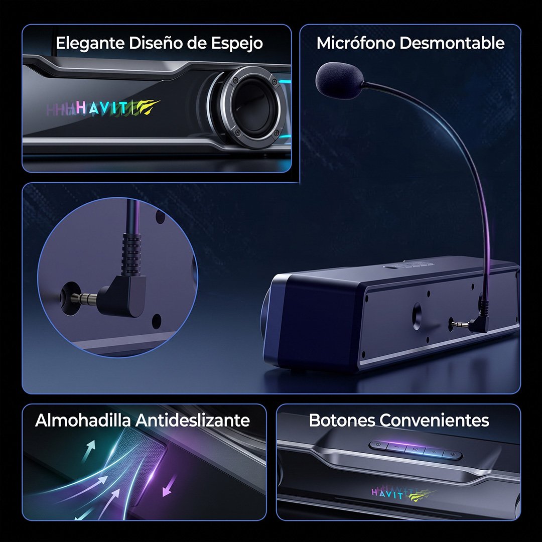 Soundbar Gamer Havit SK220 RGB Bluetooth con Micrófono