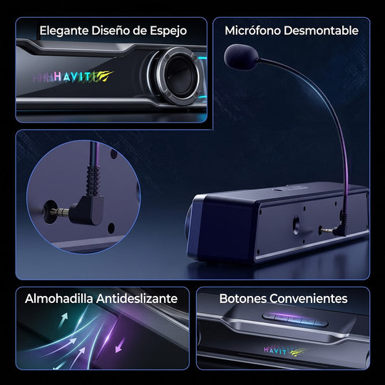 Soundbar Gamer Havit SK220 RGB Bluetooth con Micrófono