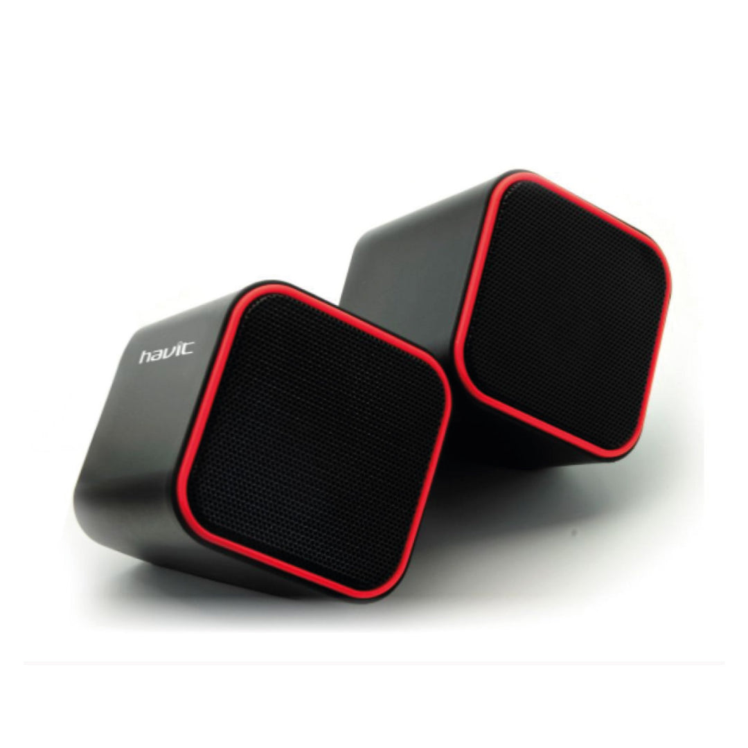 Parlante Havit USB 2.0 Cuadrado con Control de Volumen - Rojo