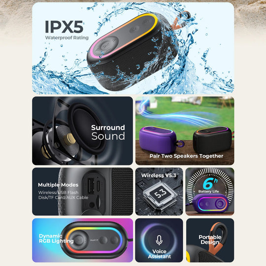 Parlante Bluetooth Havit SK809 7W RGB Waterproof IPX6 Violeta