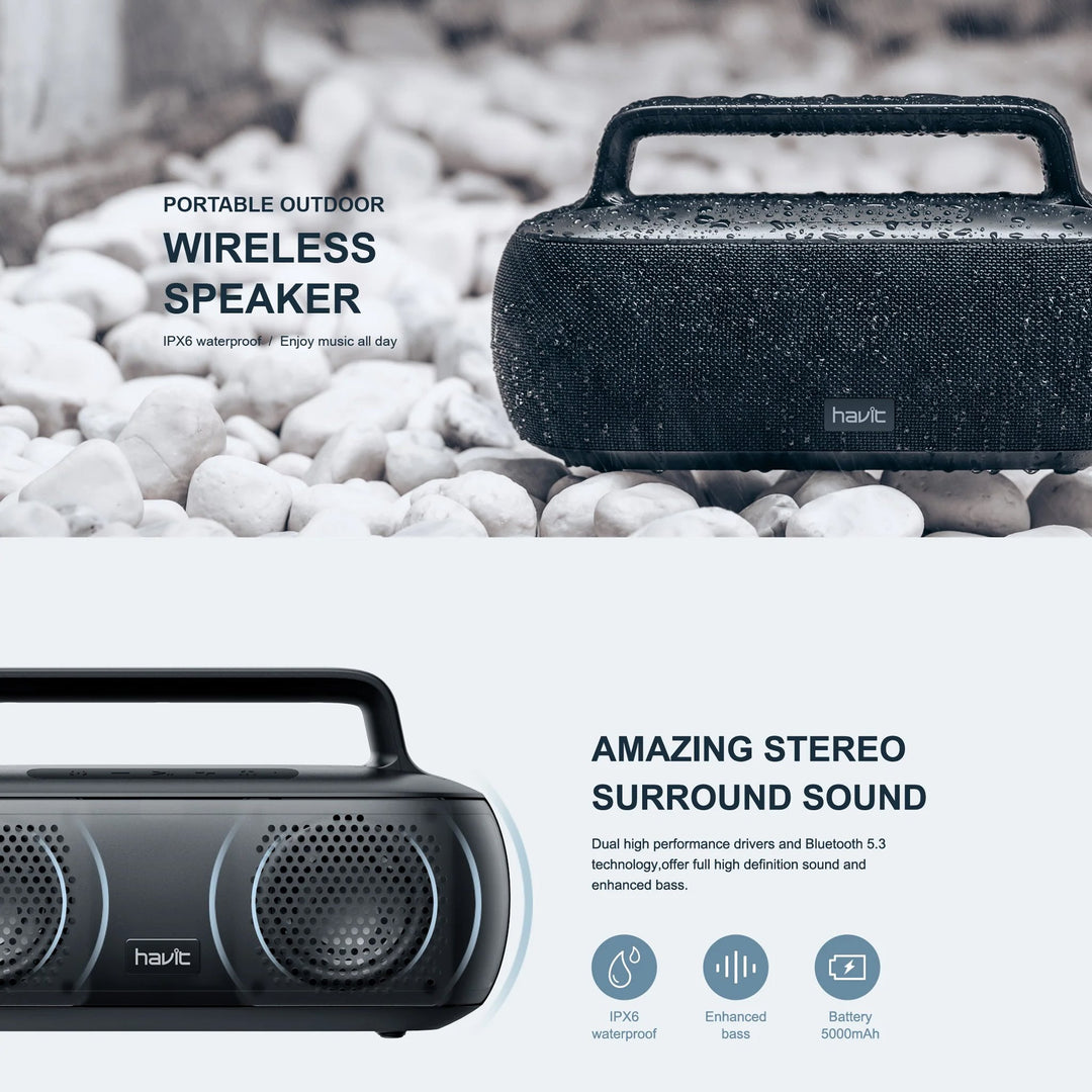 Parlante Bluetooth Havit 30W Portátil IPX7 con FM y USB