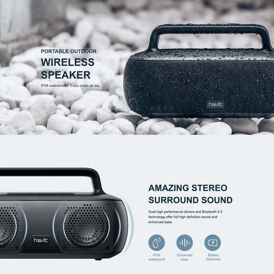 Parlante Bluetooth Havit 30W Portátil IPX7 con FM y USB