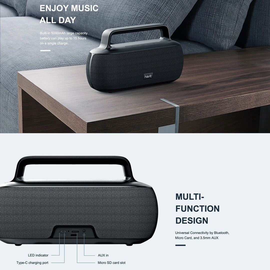 Parlante Bluetooth Havit 30W Portátil IPX7 con FM y USB