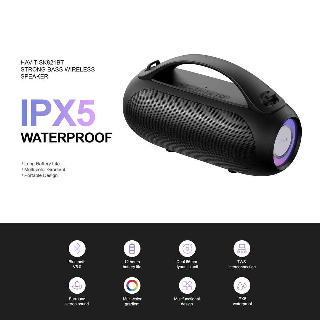 Parlante Bluetooth Havit SK821 Strong Bass 16W IPX5
