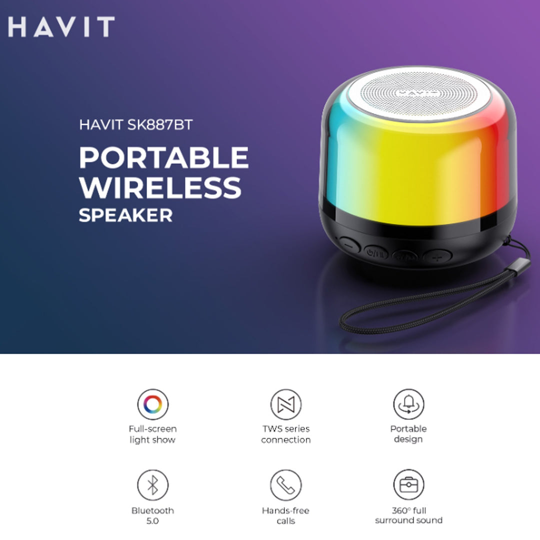 Parlante Bluetooth Havit SK887BT RGB Negro Portátil TWS