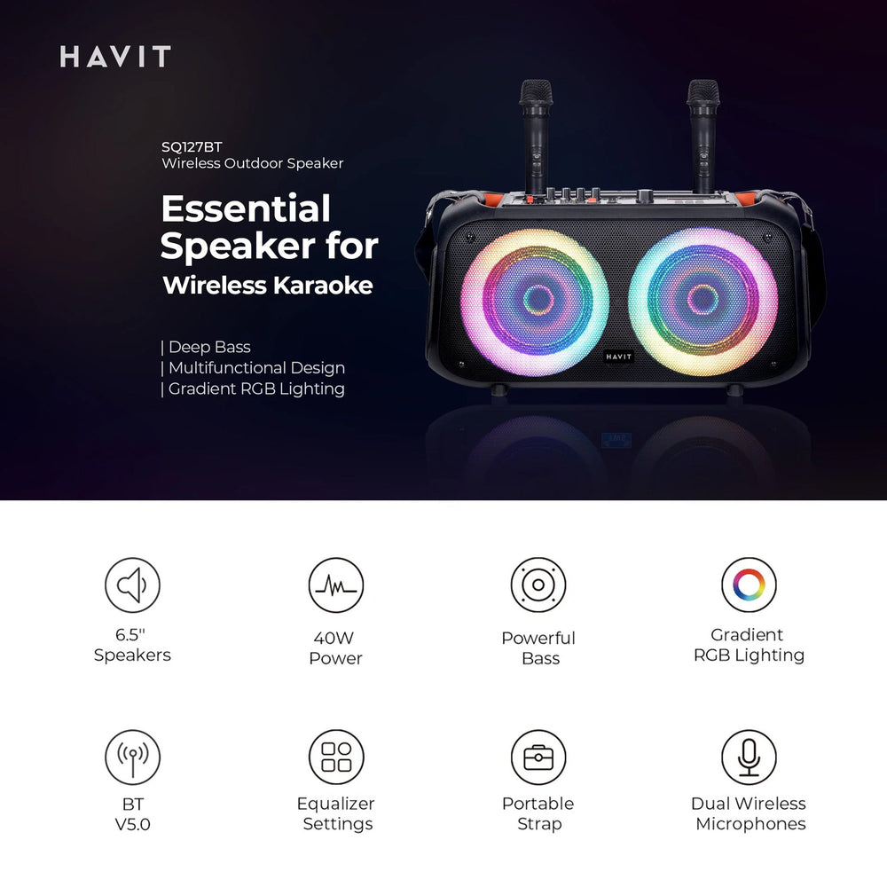 Parlante Trolley Havit Bluetooth 40W con Micrófonos y Control