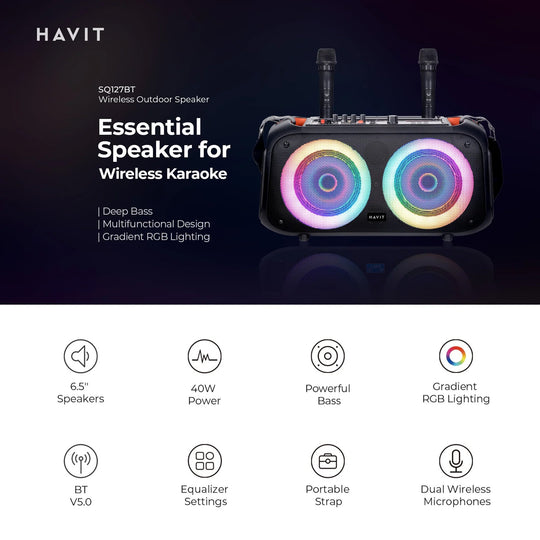 Parlante Trolley Havit Bluetooth 40W con Micrófonos y Control