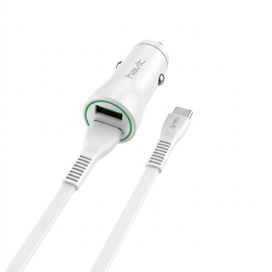 Cargador Havit para Automóvil – Carga Rápida 2 Puertos USB con Cable USB-C