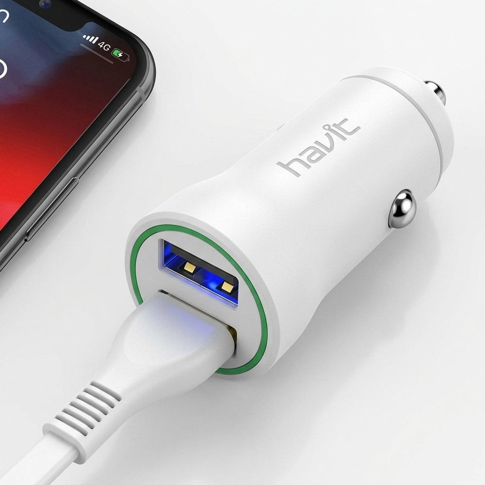 Cargador Havit para Automóvil – Carga Rápida 2 Puertos USB con Cable USB-C