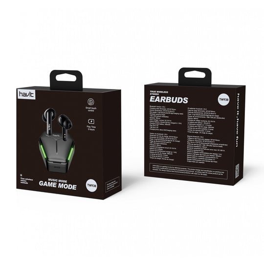 Auriculares Inalámbricos Havit TW938 Bluetooth 5.0 Waterproof IPX5 RGB – Negro y Verde