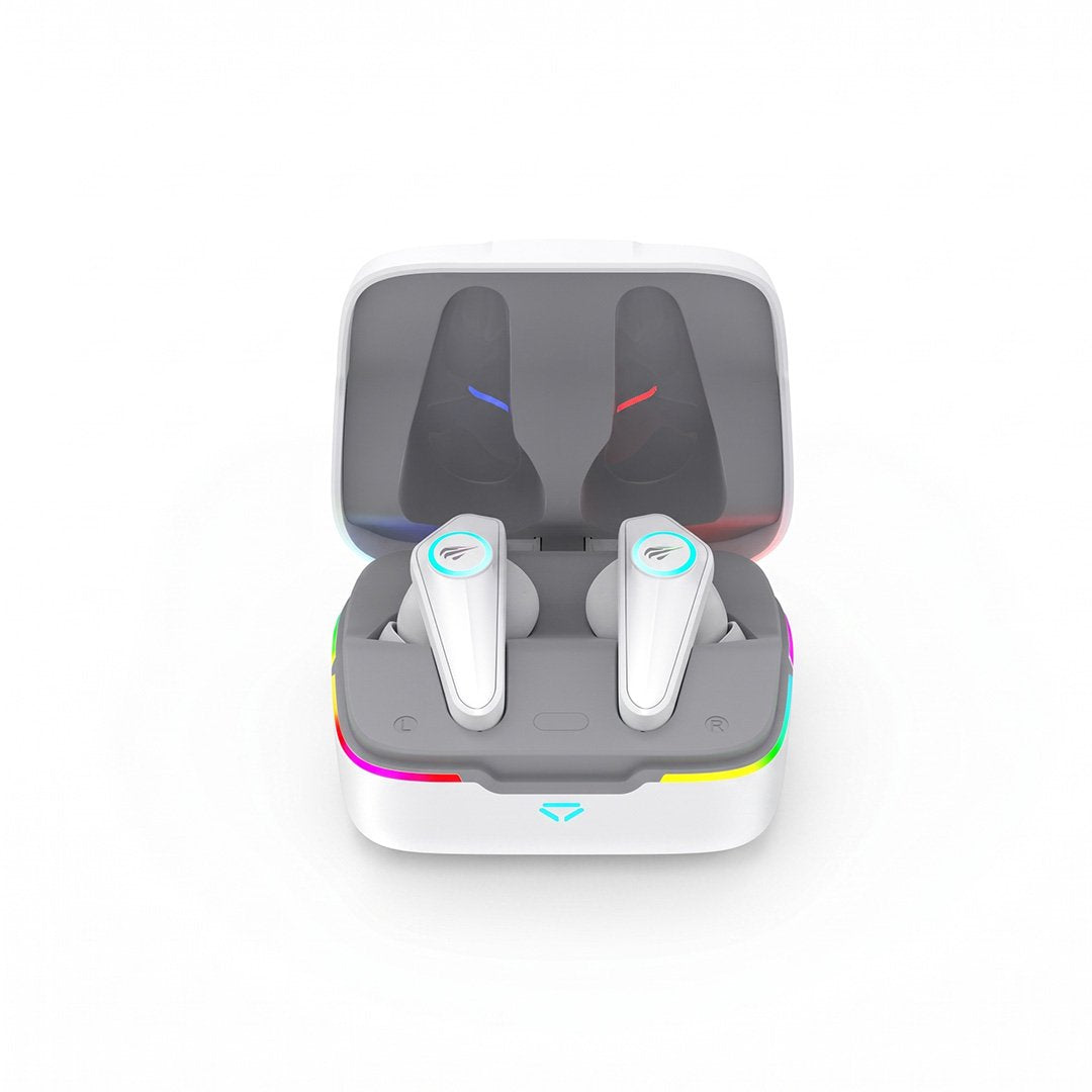 Auricular Havit inalámbrico Bluetooth 5.0 con control táctil y RGB, blanco