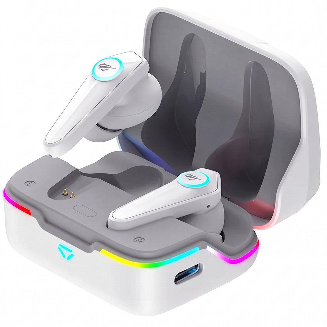 Auricular Havit inalámbrico Bluetooth 5.0 con control táctil y RGB, blanco