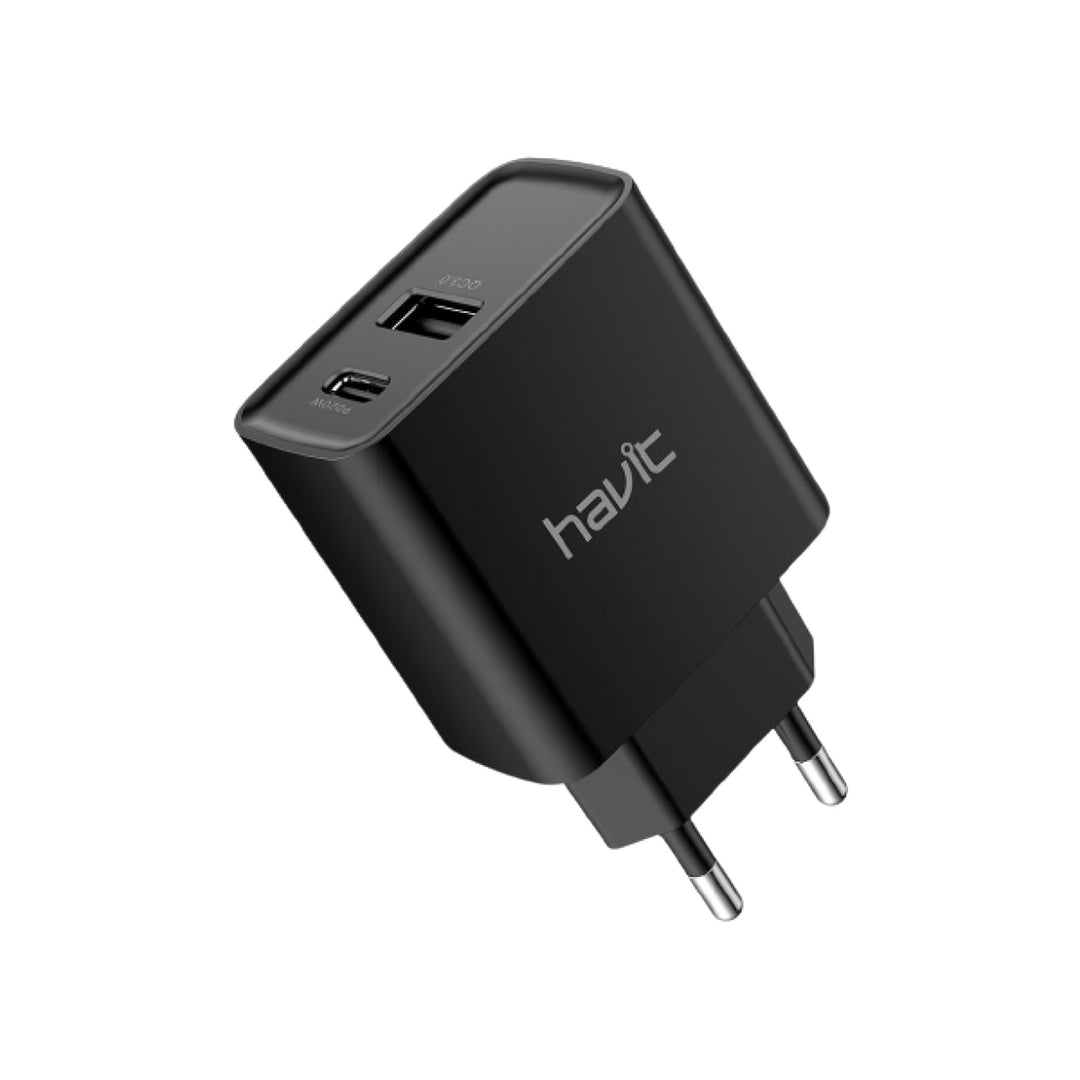 Cargador Havit USB + USB-C 20W 220V Negro Carga Rápida