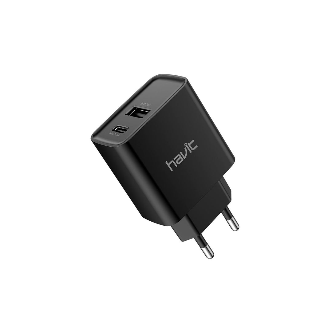 Cargador Havit USB + USB-C 20W para Celular y Dispositivos – Carga Rápida 220V