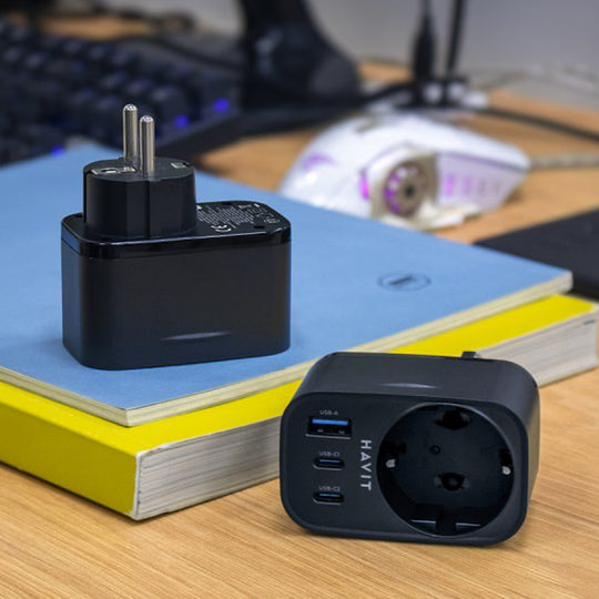 Cargador Havit UC142 USB 30W GaN 220V Carga Rápida Compacto