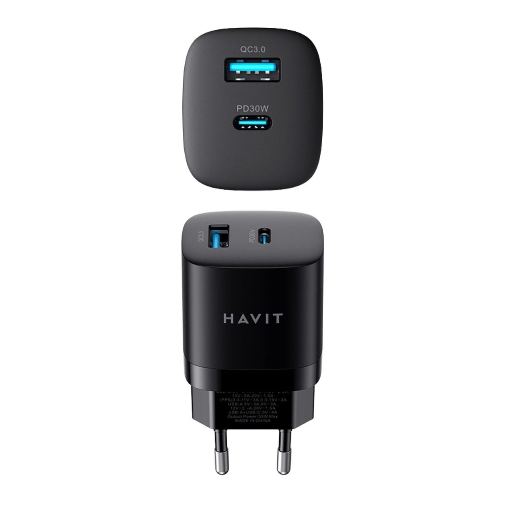Cargador Havit para Celular USB + USB-C PD 30W Carga Rápida