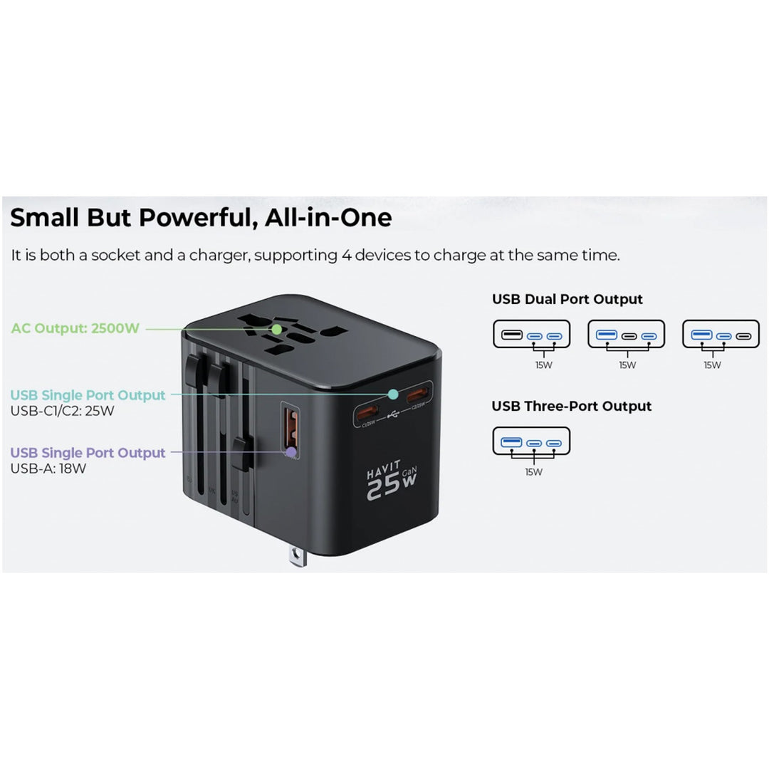 Cargador de Viaje Havit UCT700 25W USB-C PD | Carga Rápida Universal