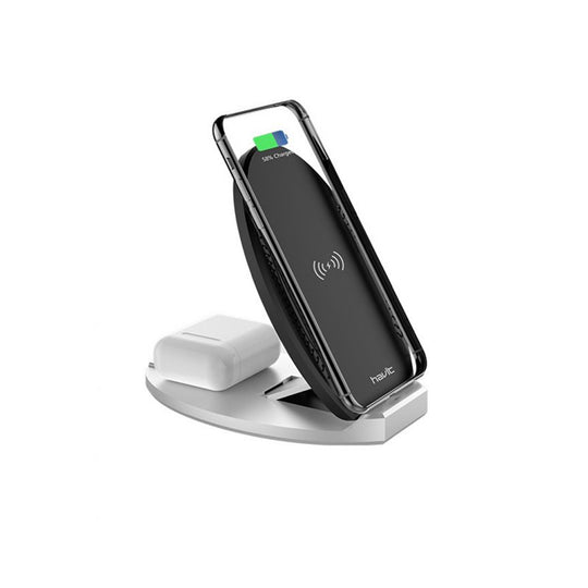 Cargador Inalámbrico Havit 2 en 1 para Celular y Auriculares – Negro