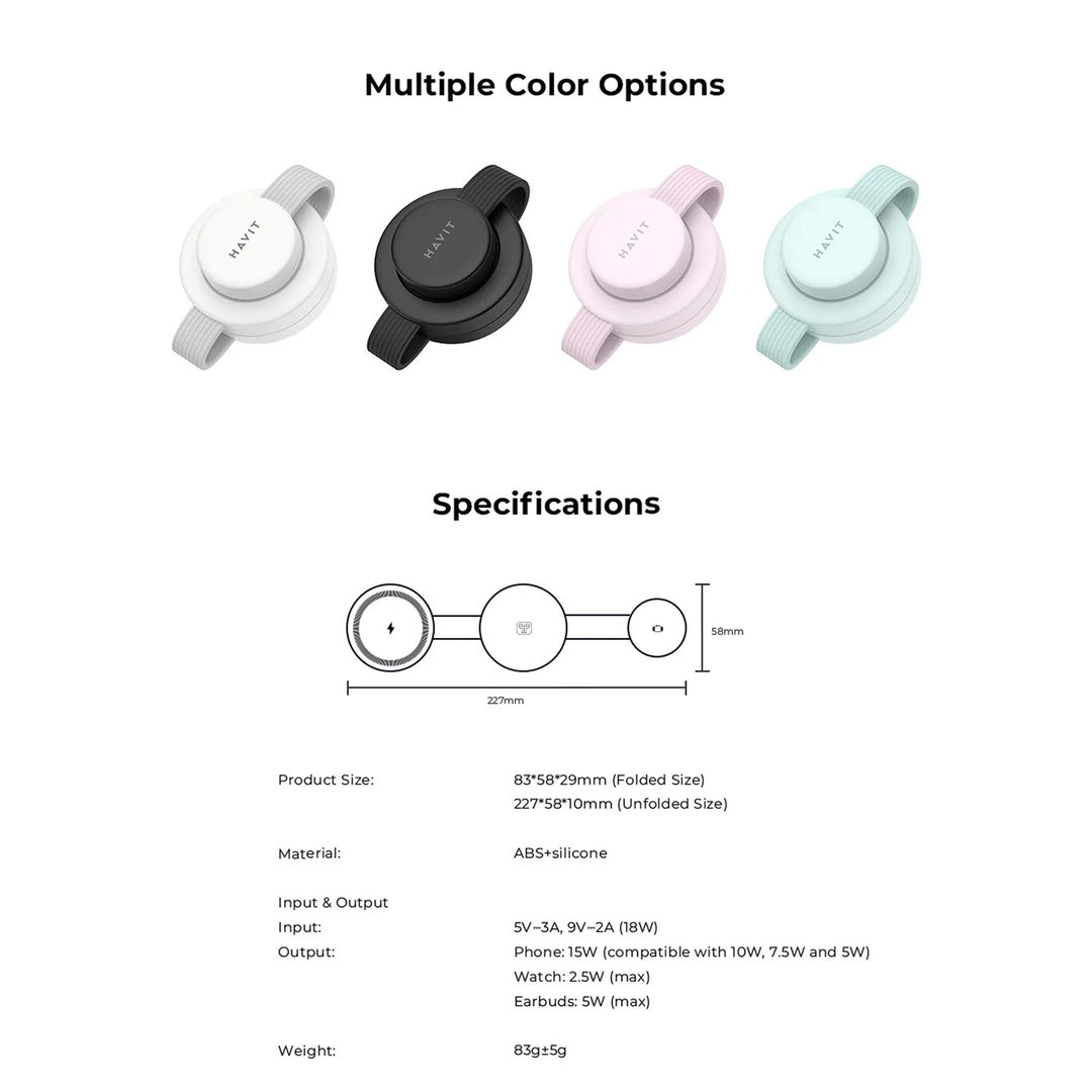 Cargador Inalámbrico 3 en 1 Havit W3105 Rosa Plegable | Carga Rápida 15W
