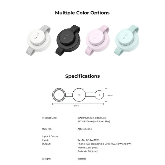 Cargador Inalámbrico 3 en 1 Havit W3105 Rosa Plegable | Carga Rápida 15W