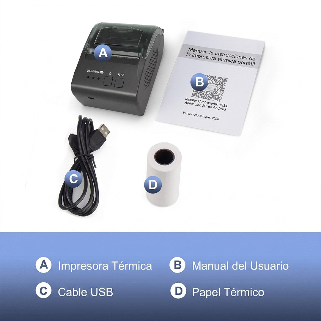 Impresora Térmica Portátil ZJ-5810 58 mm Bluetooth USB-C