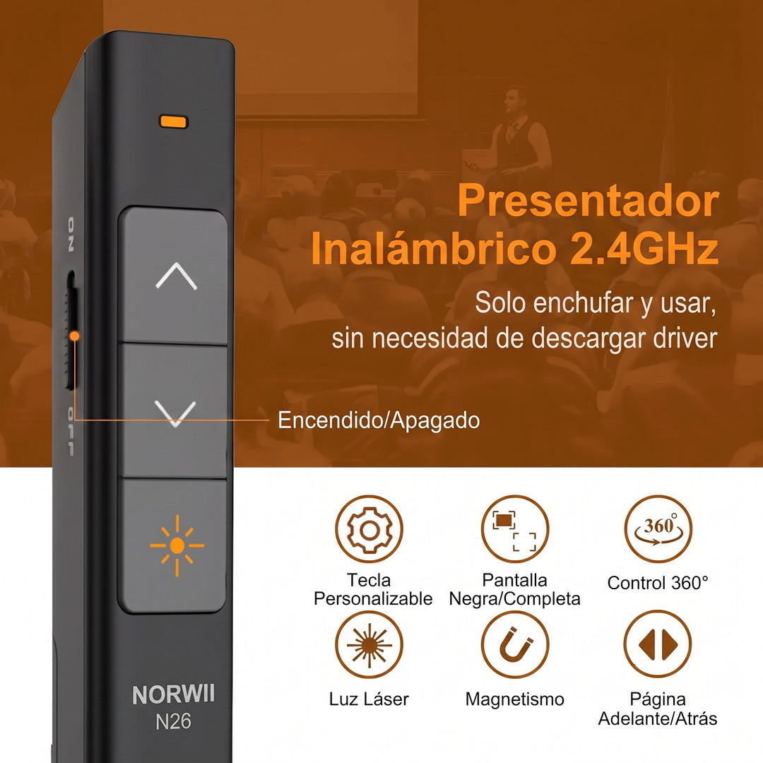 Presentador Inalámbrico N26 con Puntero Láser Rojo 2.4 GHz – 100 m